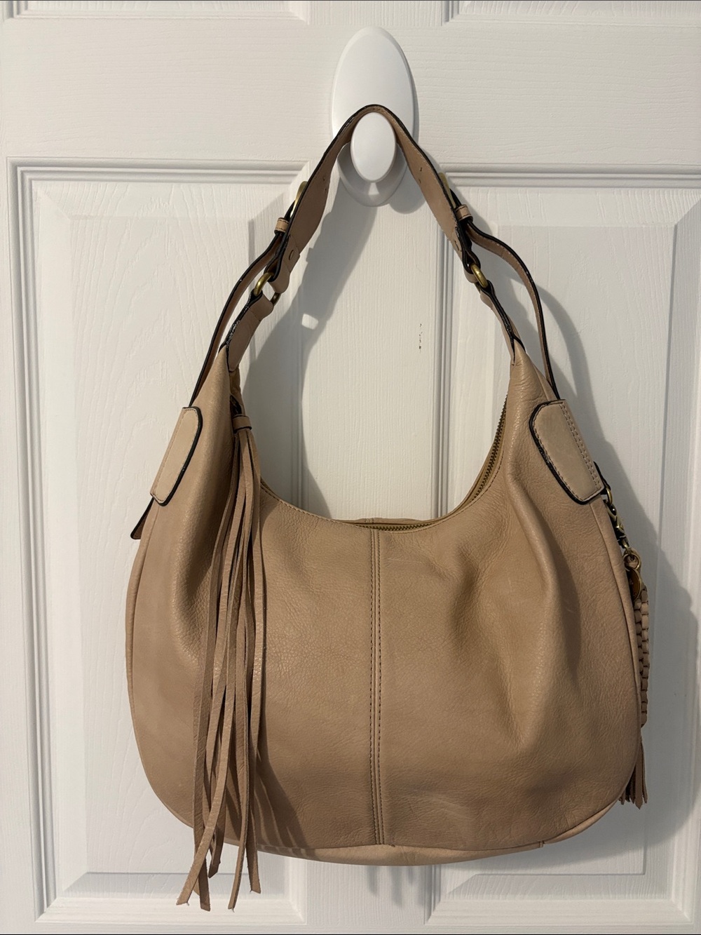 Lucky Brand Tan Leather Hobo Shoulder Bag with Fringe